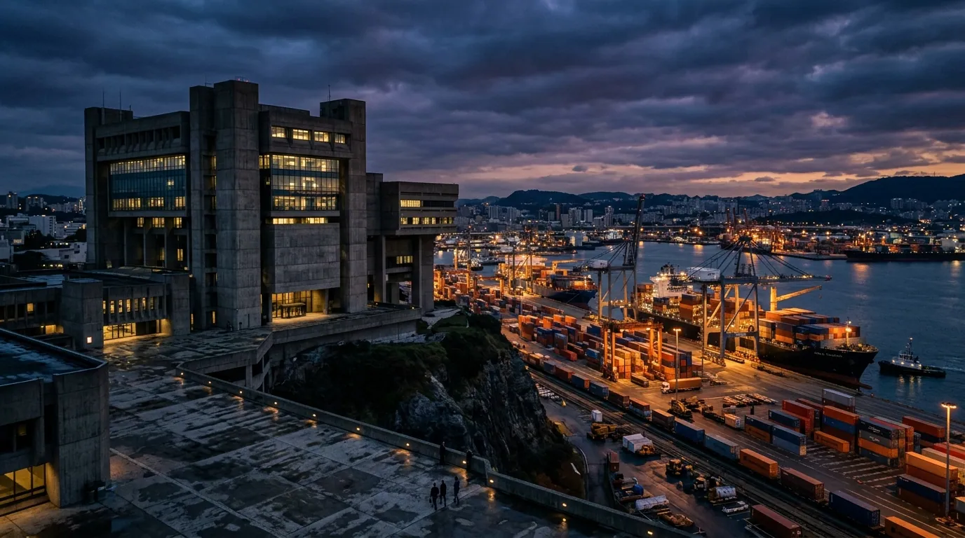 Bulk carrier alongside a berth during cargo operations
